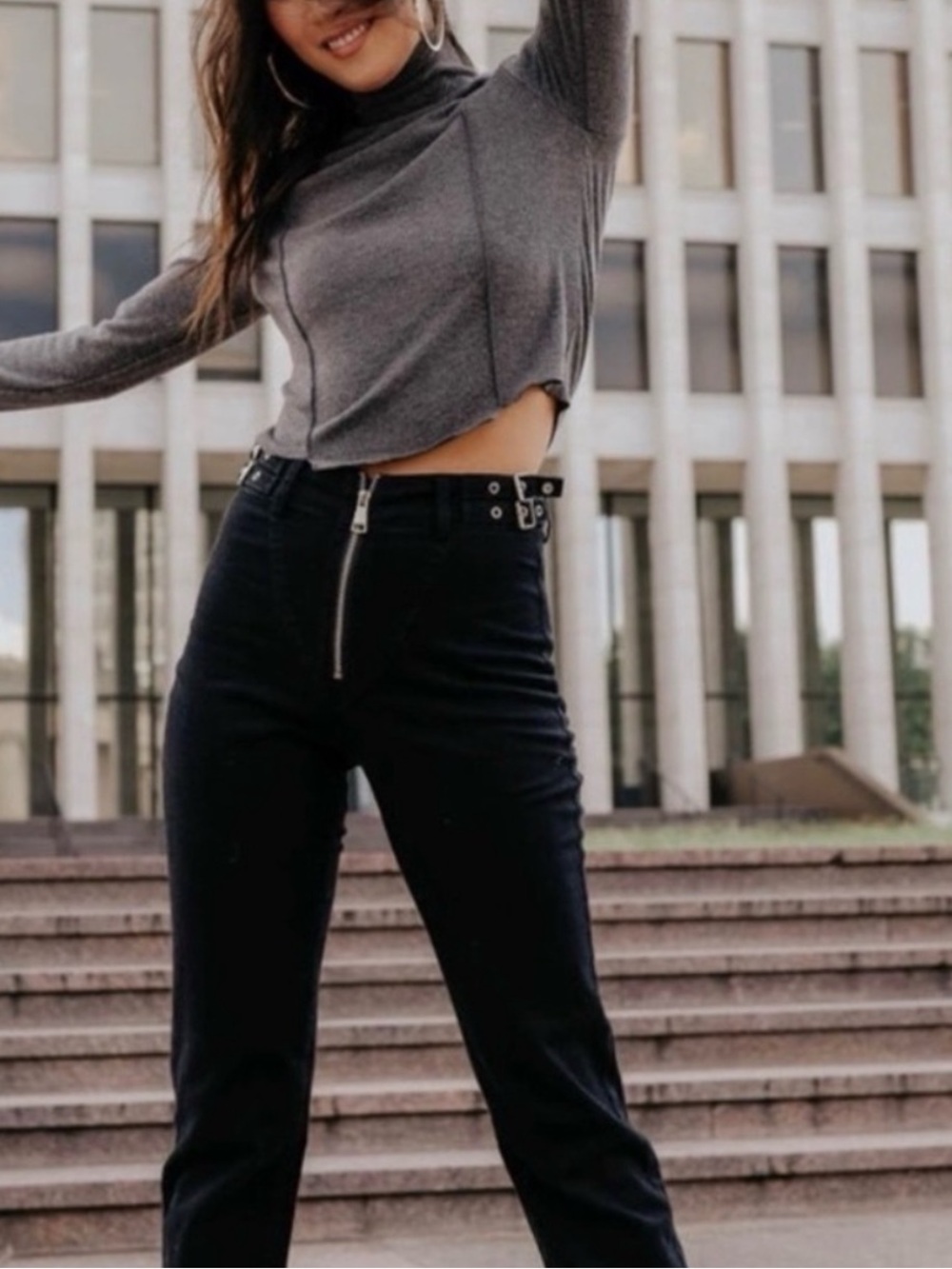 Kittenish Black Moto Buckle Waist Jeans Double Buckle Waist Skinny Jeans